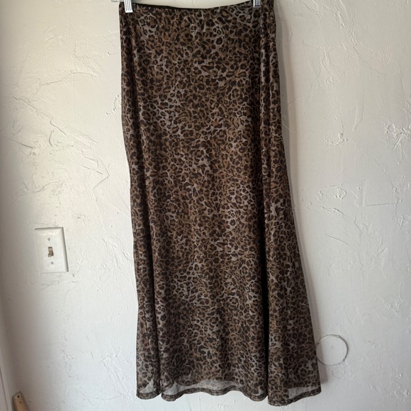 Peach Leopard Print Mesh Maxi Skirt Slit Size M Going Out Party Rock 2010s - Picture 2 of 6
